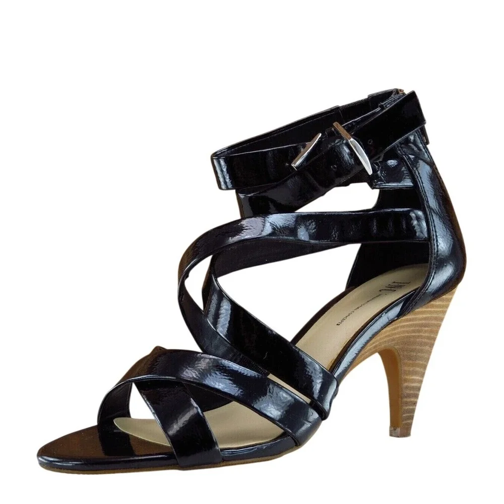 International Concepts Size 6.5 Strappy Heel Black Synthetic M‎ Width Gafna